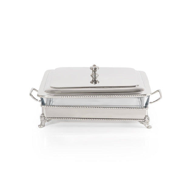 Rectangular Silver Stainless Steel Chafing Dish with Interior Glass Bowl