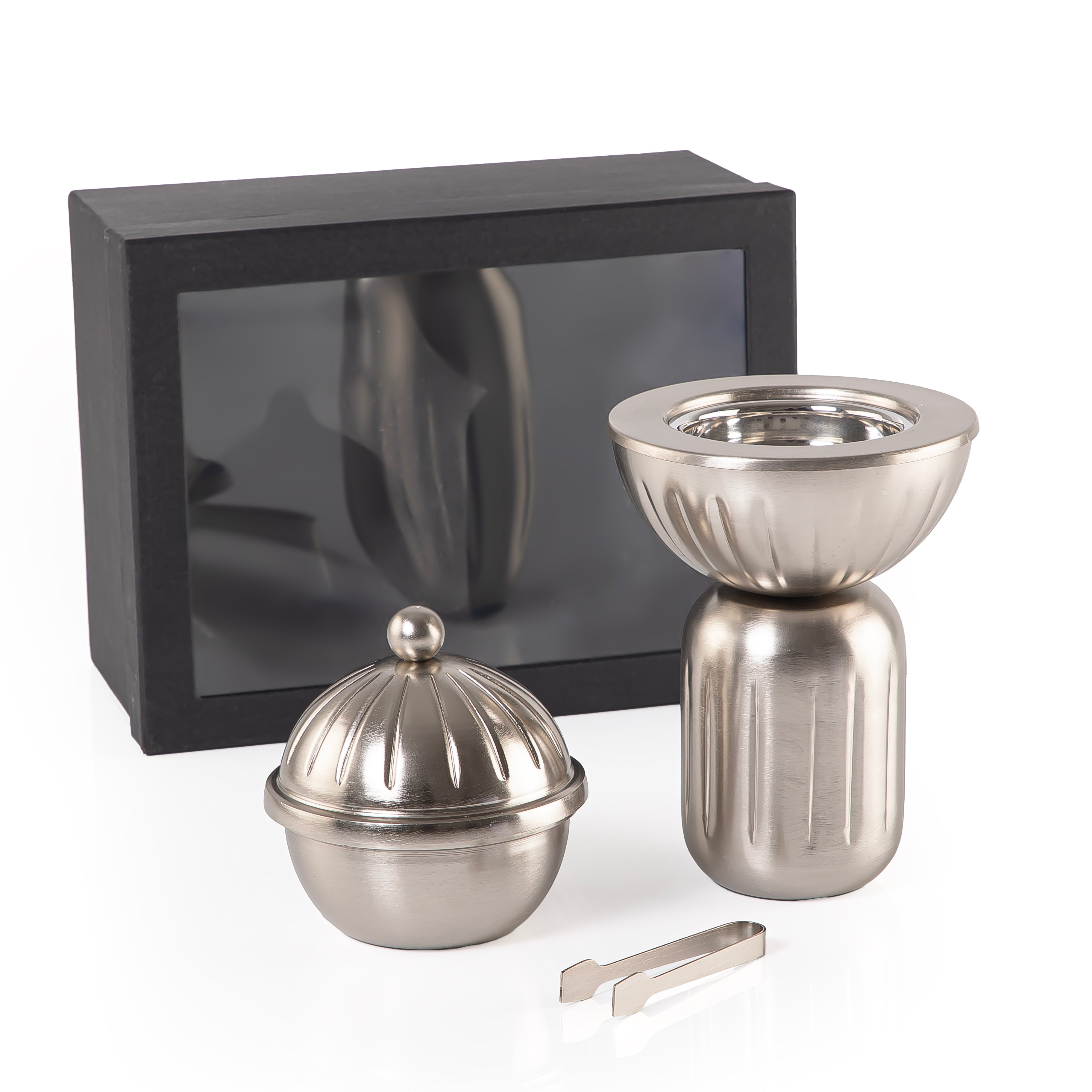 طقم 3 من مبخرة معدنية مع علبة بخور  وملقط وبوكس هدية