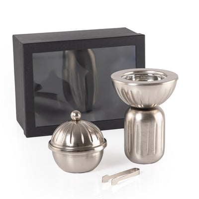 طقم 3 من مبخرة معدنية مع علبة بخور  وملقط وبوكس هدية