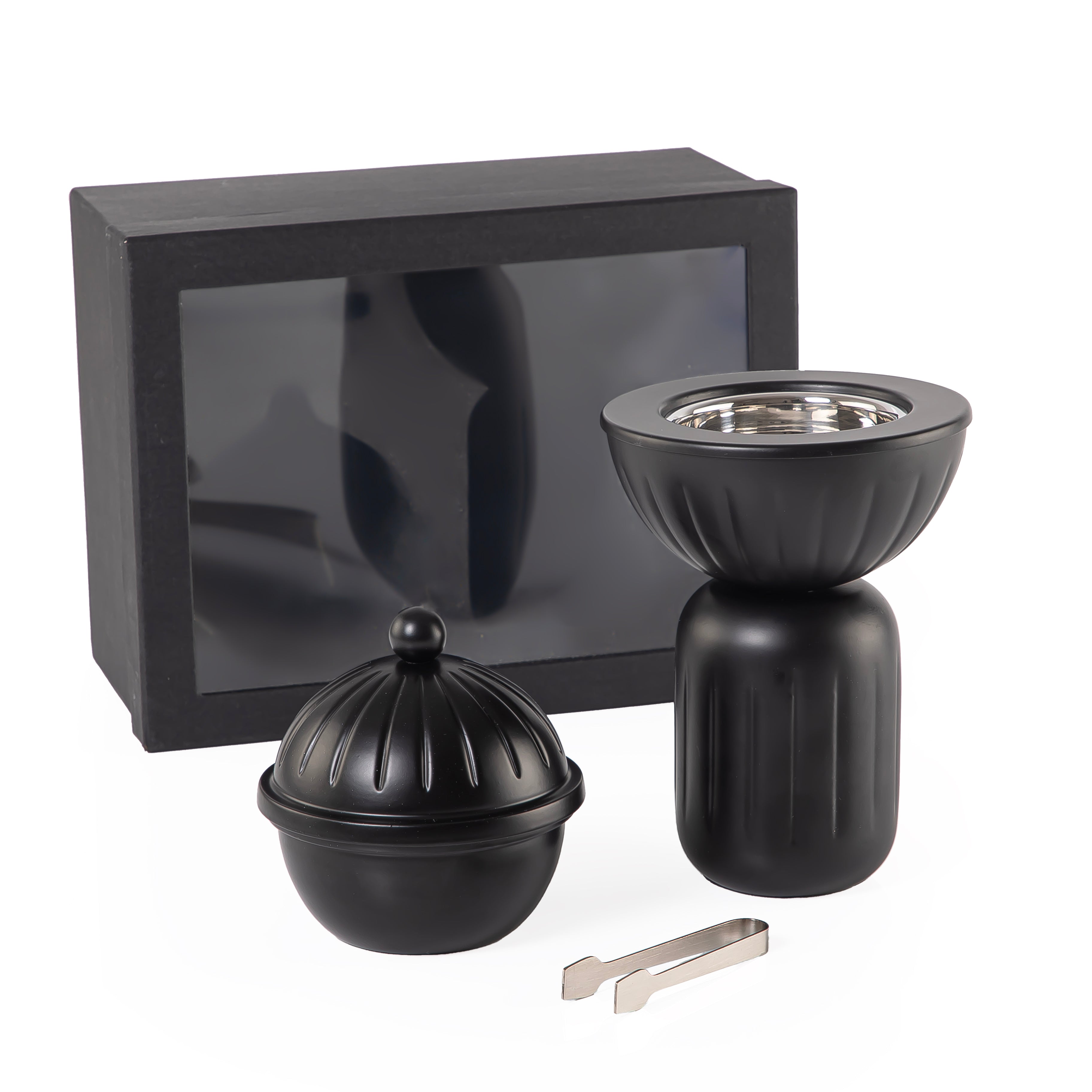 طقم 3 من مبخرة معدنية مع علبة بخور  وملقط وبوكس هدية