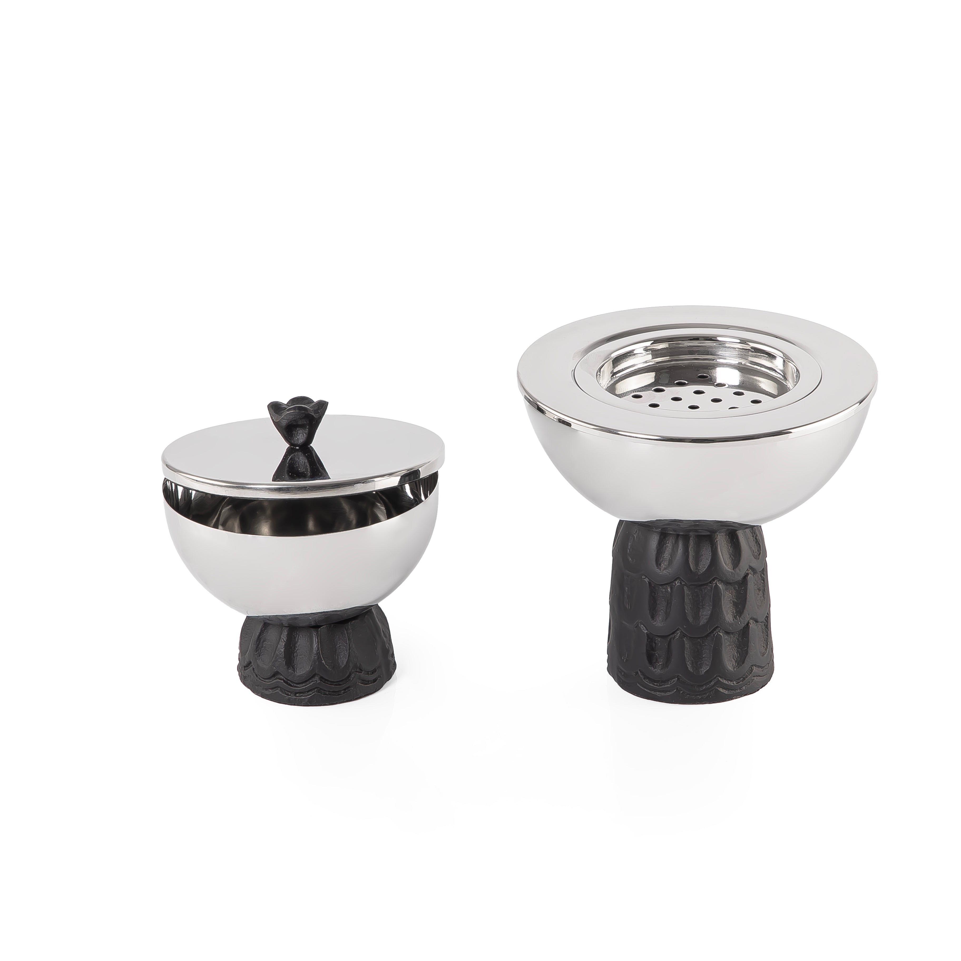 طقم مبخرة مع علبة بخور معدنية  بقاعدة مزخرفة