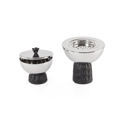 طقم مبخرة مع علبة بخور معدنية  بقاعدة مزخرفة