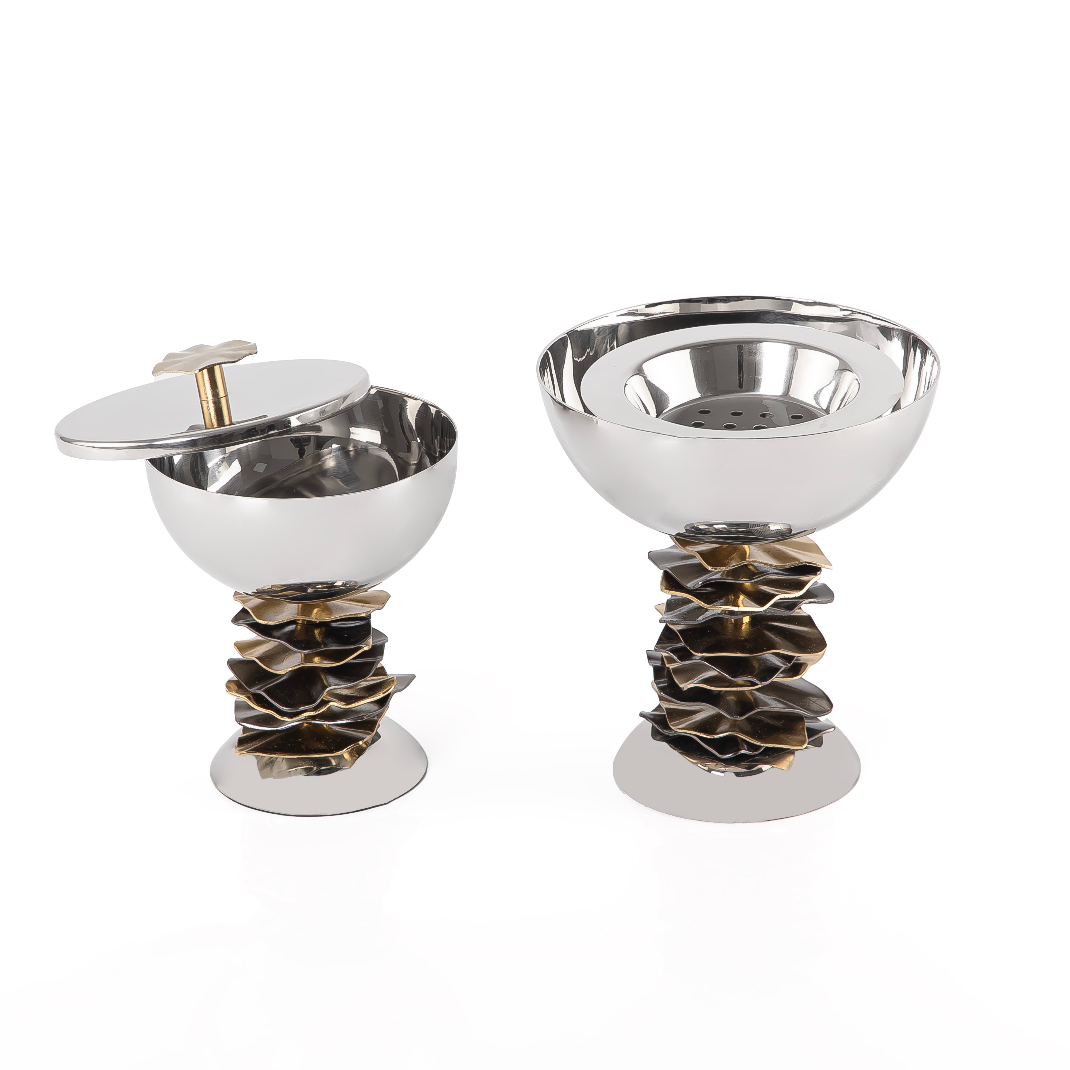 طقم مبخرة معدنية مع علبة بخور بتصميم زخارف معدنية متدرجة  وبوكس هدية