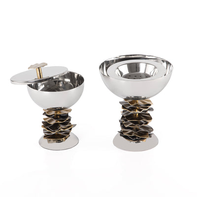 طقم مبخرة معدنية مع علبة بخور بتصميم زخارف معدنية متدرجة  وبوكس هدية