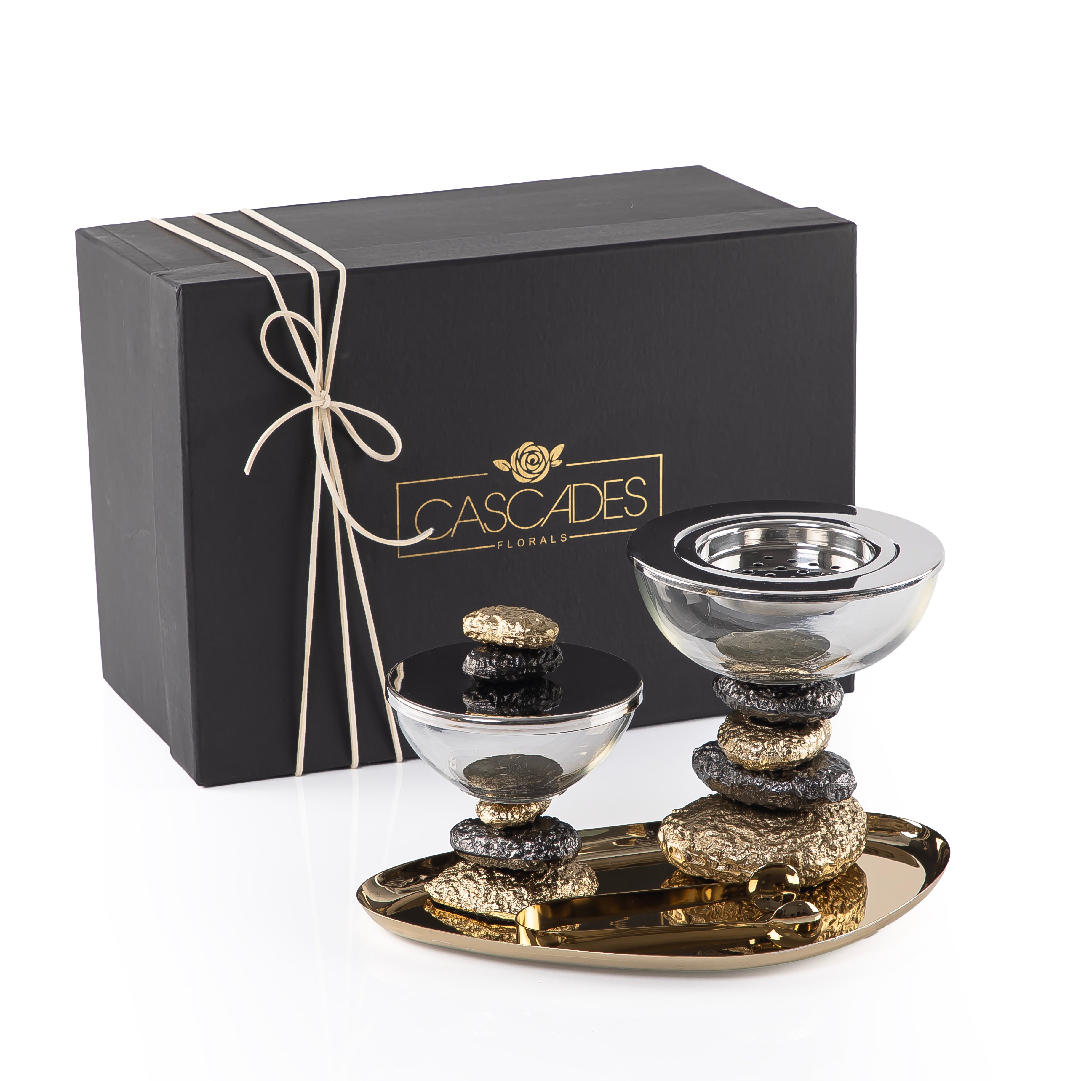 Metal set of 4 mabkhar with tray, bokhor box & tong with gift set ...