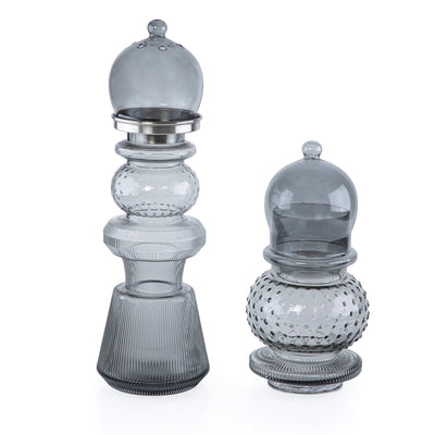 2 Pcs Large Mabkhar Set Glass Holder with Metal Burner & Dome – Grey