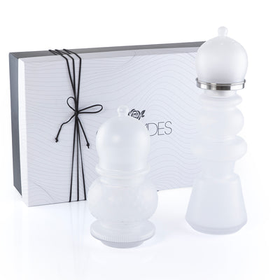 2 Pcs Large Mabkhar Set Glass Holder with Metal Burner & Dome – White