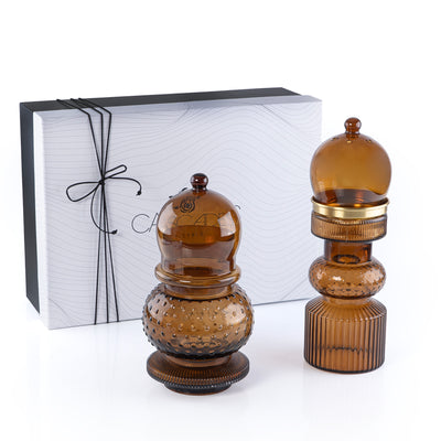 طقم مبخر زجاجي 2 قطعة صغير – بني