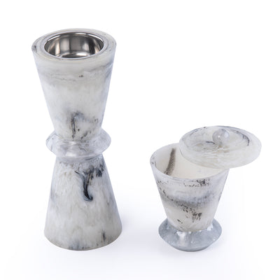 طقم مبخر أنيق من الراتنج مكون من قطعتين - أبيض&أسود