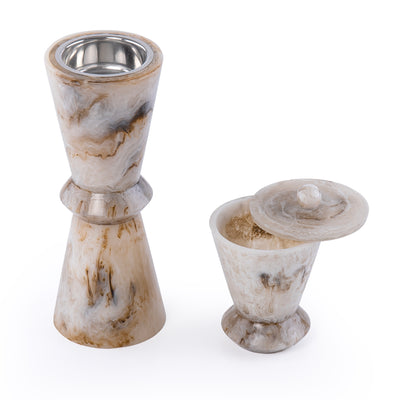 طقم مبخر أنيق من الراتنج مكون من قطعتين - بيج