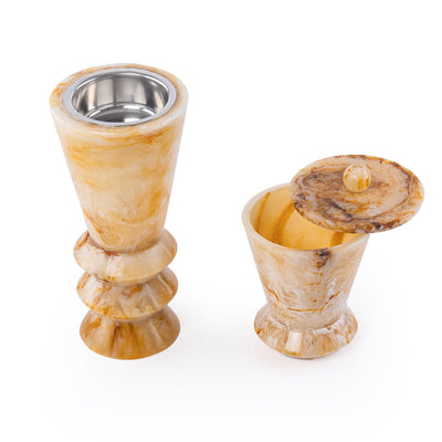 طقم مبخر أنيق من الراتنج مكون من قطعتين - عنبر