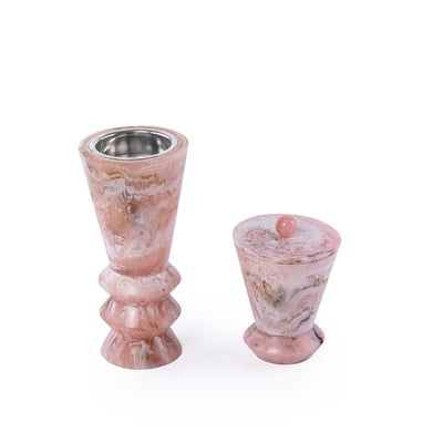 طقم مبخر أنيق من الراتنج مكون من قطعتين - وردي