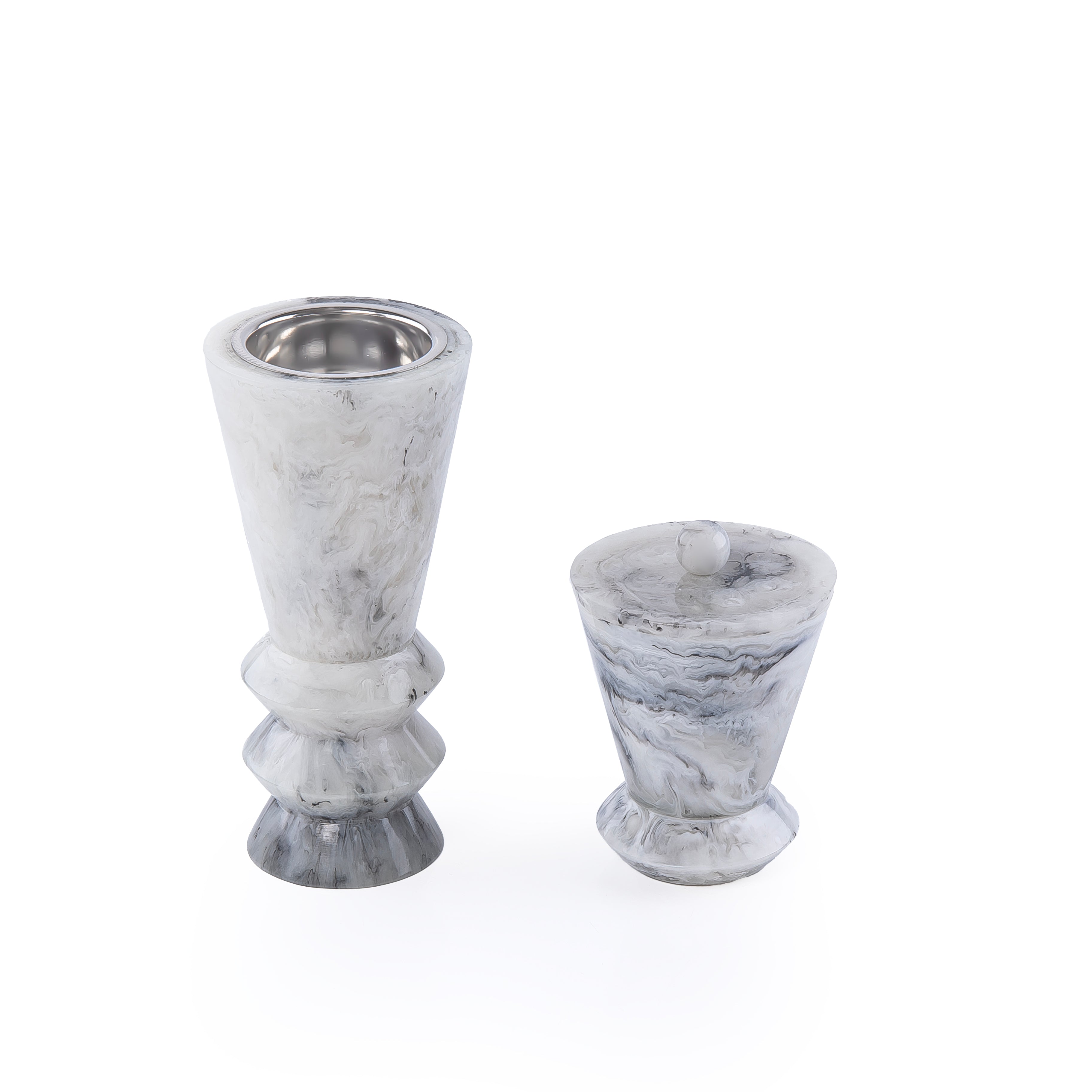 طقم مبخر أنيق من الراتنج مكون من قطعتين - أبيض&أسود