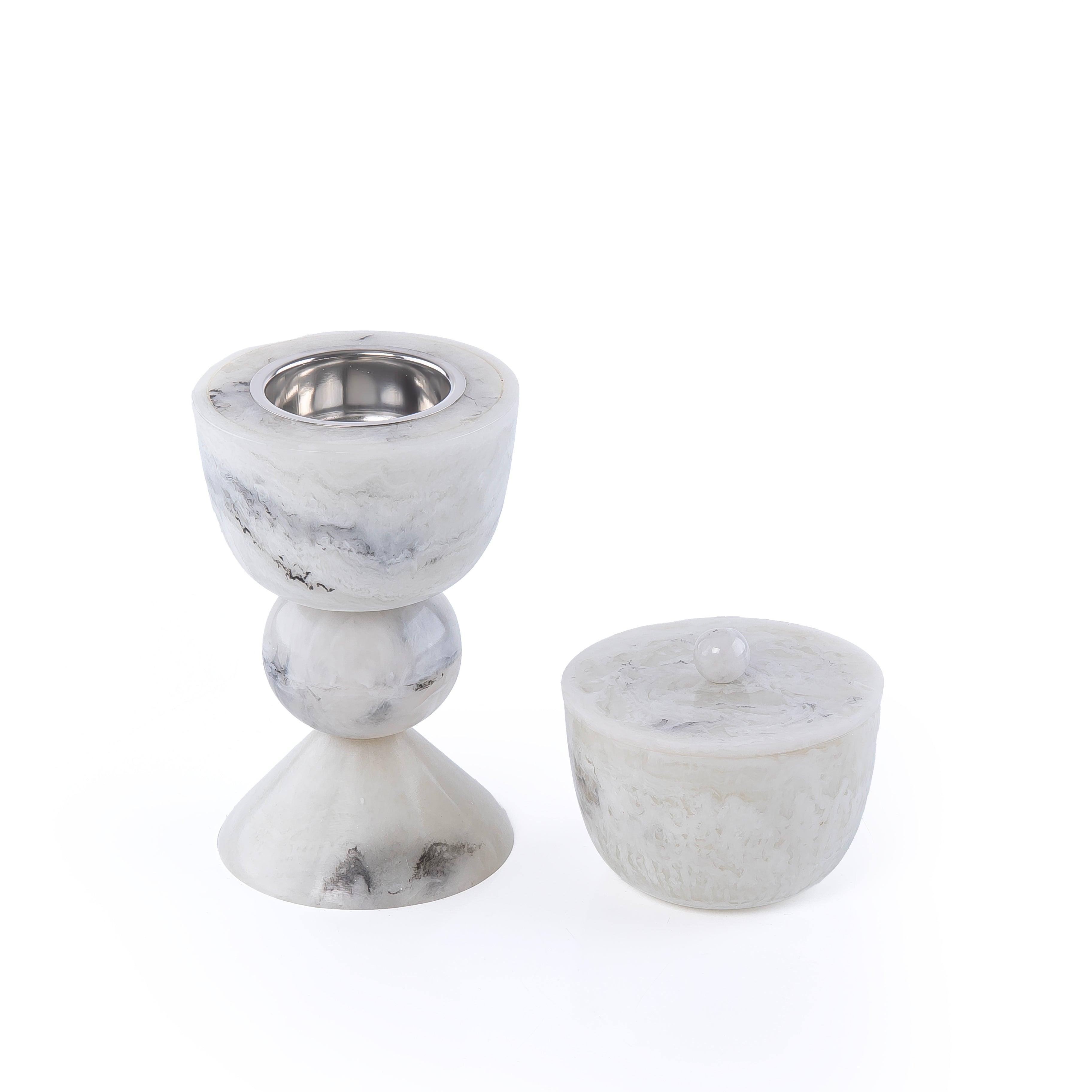 طقم مبخر أنيق من الراتنج مكون من قطعتين - أبيض&أسود