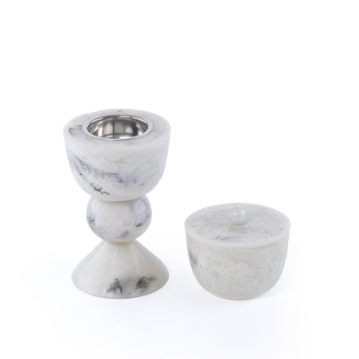 طقم مبخر أنيق من الراتنج مكون من قطعتين - أبيض&أسود