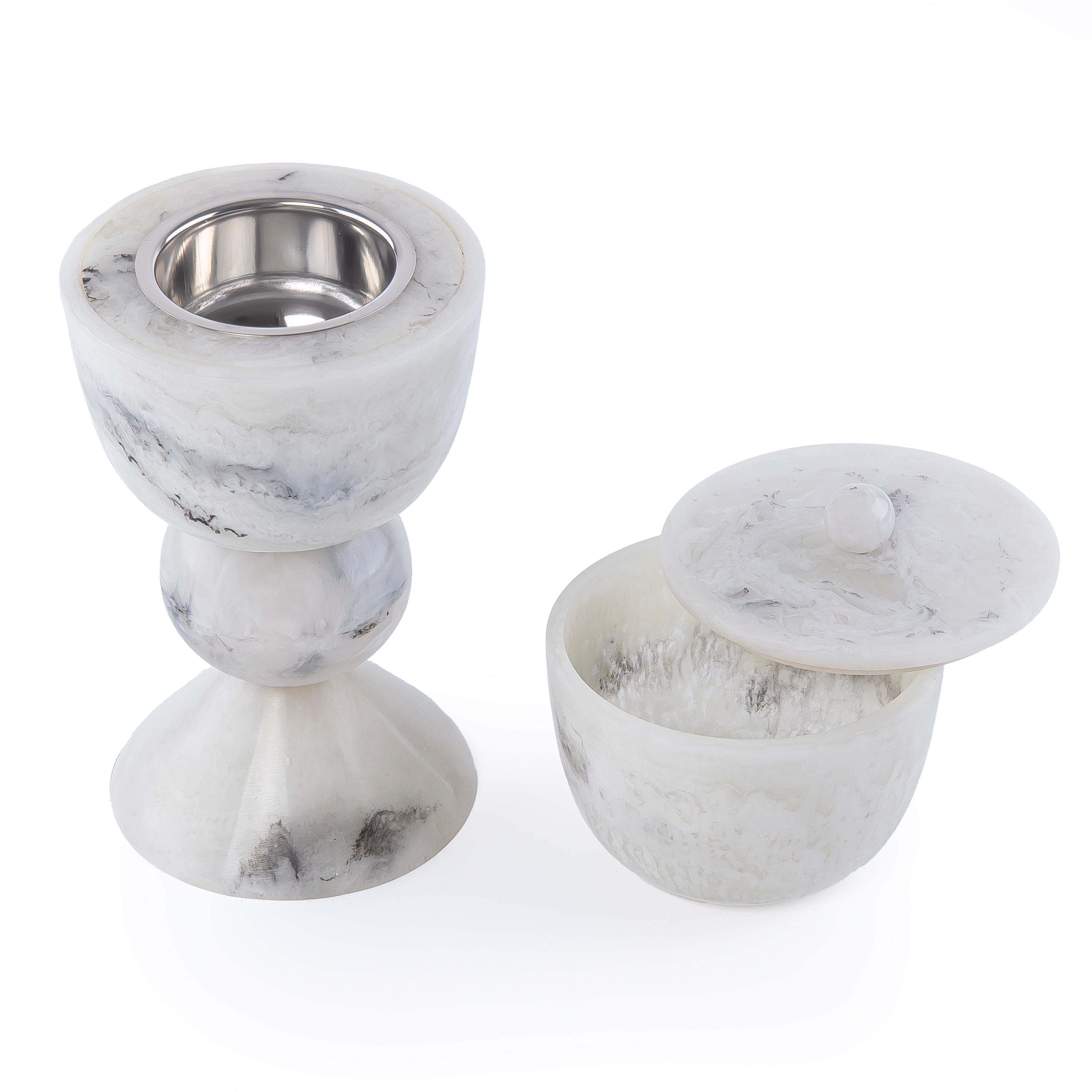 طقم مبخر أنيق من الراتنج مكون من قطعتين - أبيض&أسود