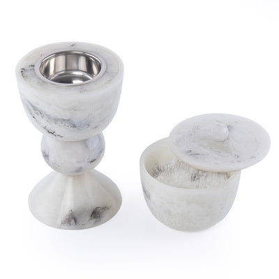 طقم مبخر أنيق من الراتنج مكون من قطعتين - أبيض&أسود