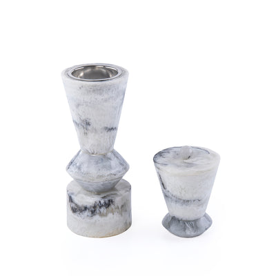 طقم مبخر أنيق من الراتنج مكون من قطعتين - أبيض&أسود