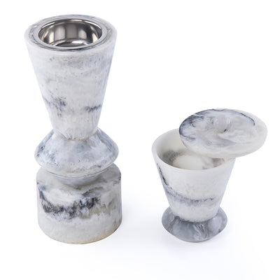 طقم مبخر أنيق من الراتنج مكون من قطعتين - أبيض&أسود