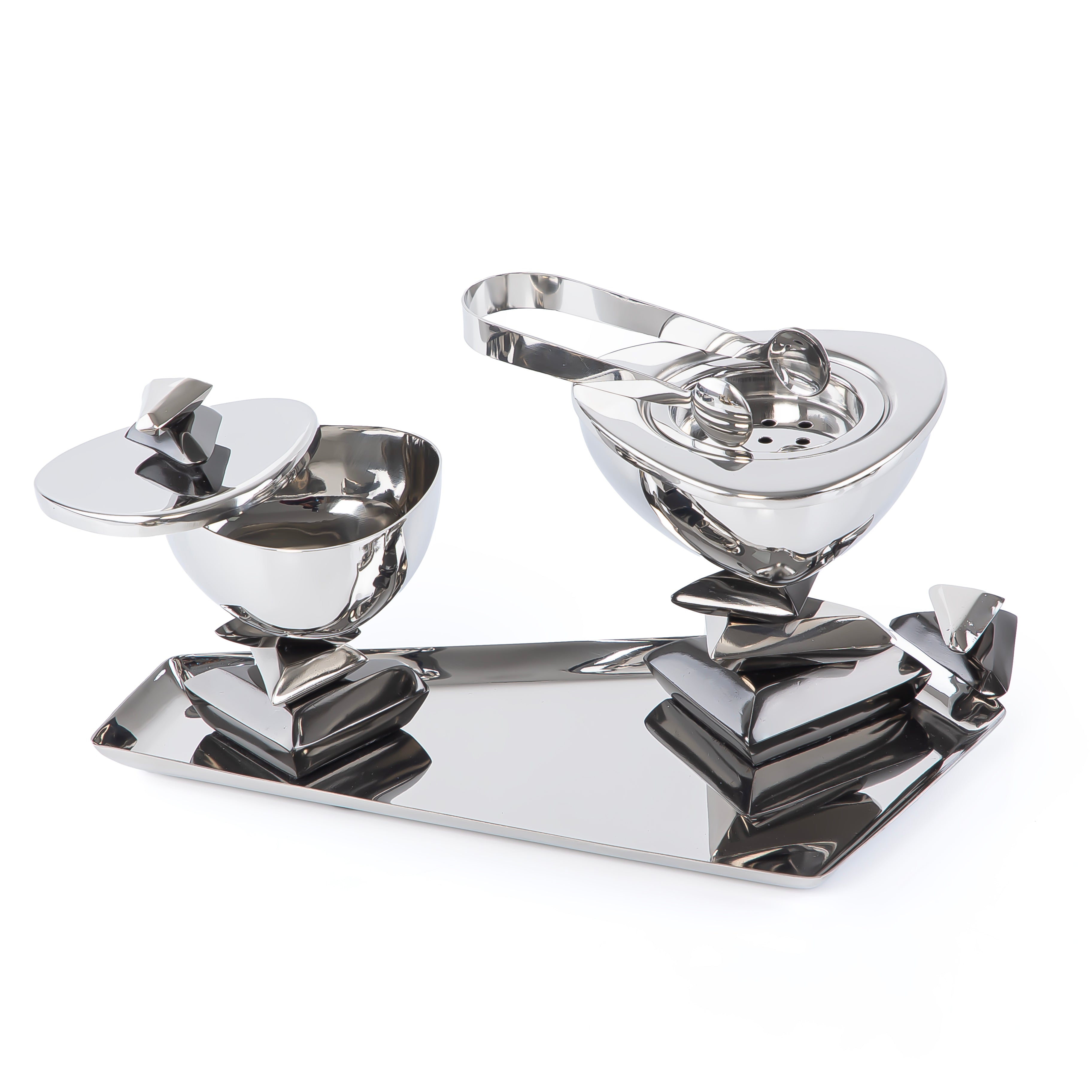 طقم مبخر معدني فاخر مكوّن من 4 قطع مع بوكس هدايا – فضي