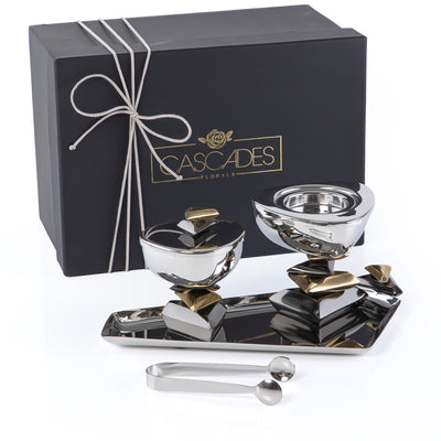 Luxury Metal Mabkhar Set of 4 pcs with Gift Box - Silver / Black