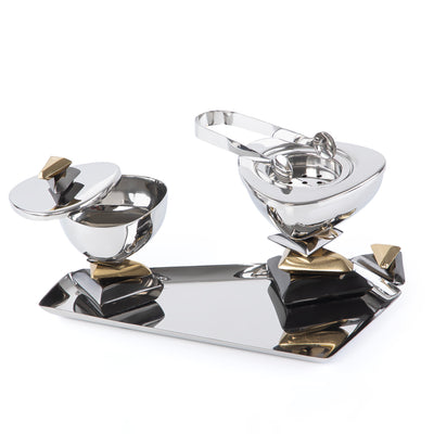 Luxury Metal Mabkhar Set of 4 pcs with Gift Box - Silver / Black