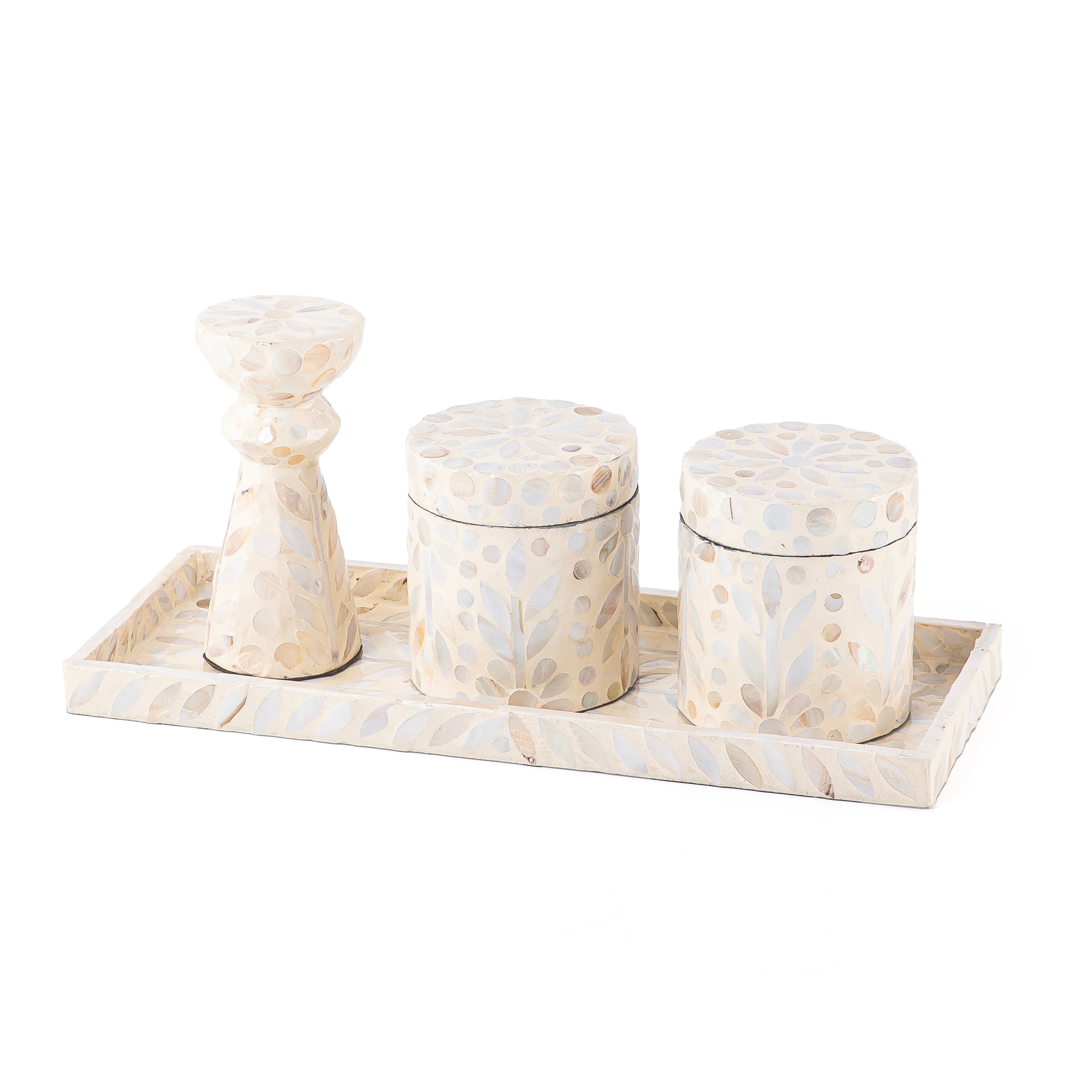 طقم صدف (2 جار، قطعة ديكور، صينية) - كريمي