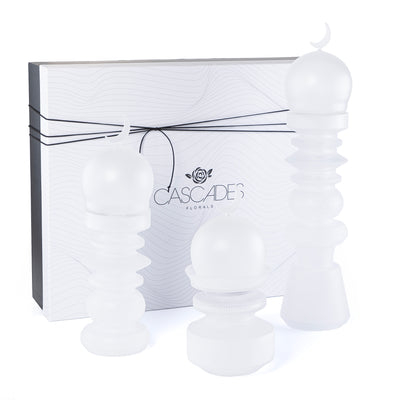 3-Pcs Glass Set ( 2 Minarets Décor + Date Bowl ) with Gift Box - White