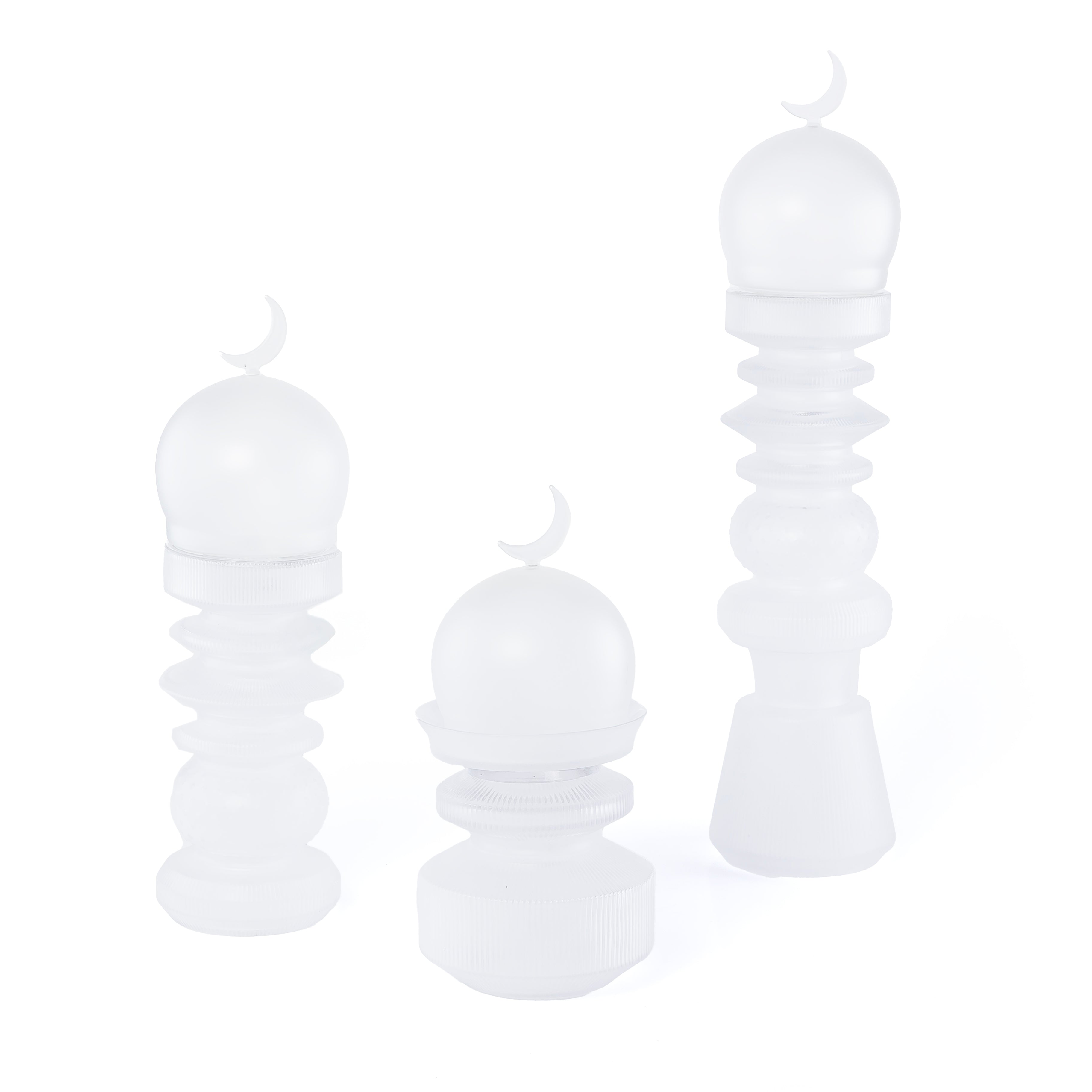 3-Pcs Glass Set ( 2 Minarets Décor + Date Bowl ) with Gift Box - White