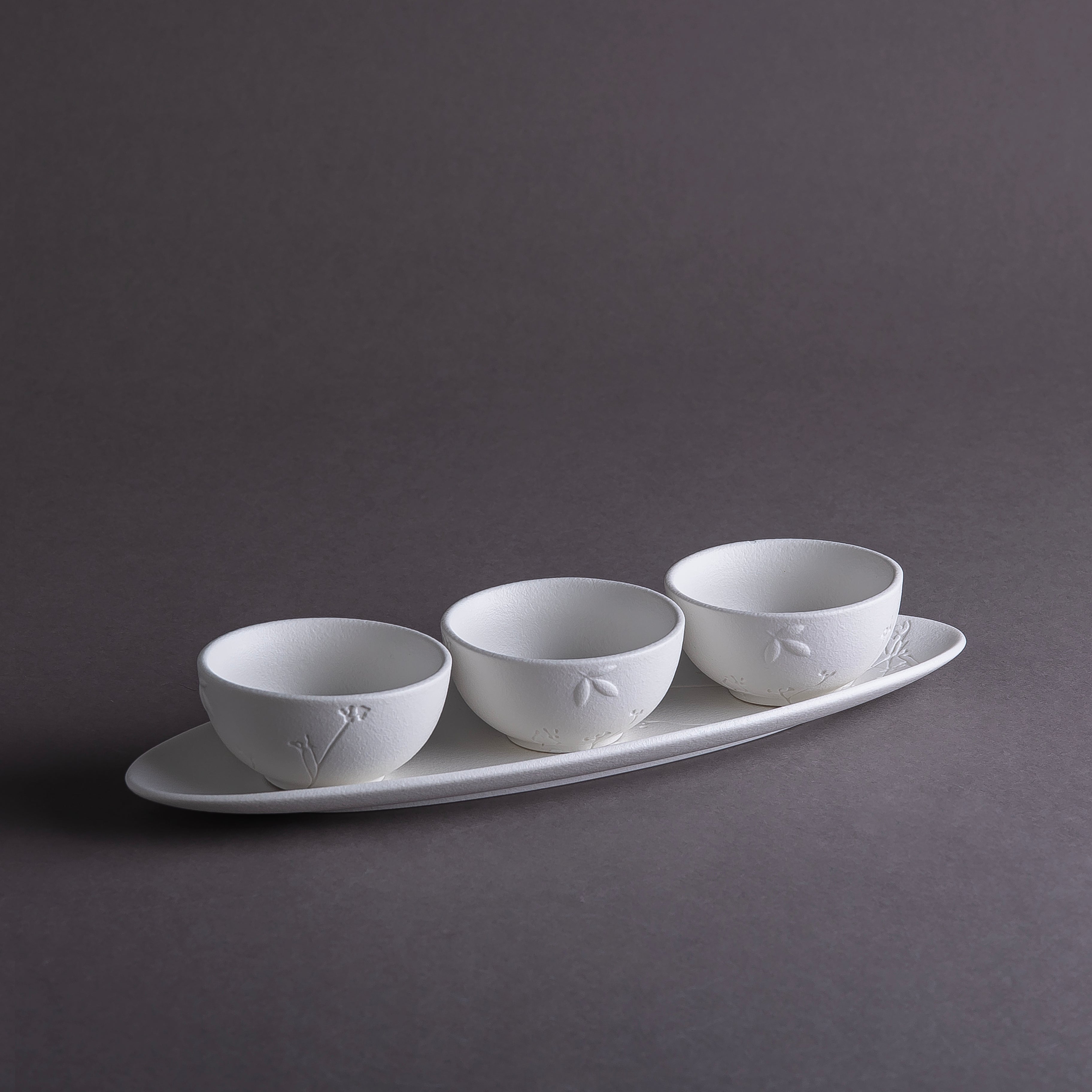 Set of 3 Matt White Ceramic Bowls with Plate With Gift Box