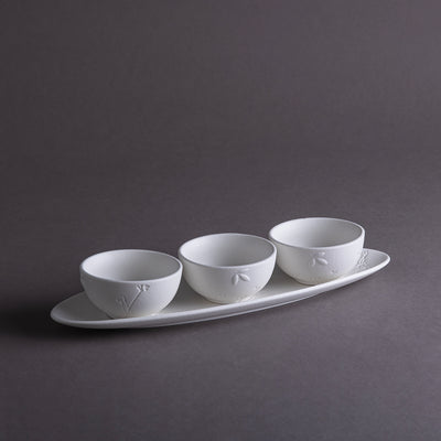 Set of 3 Matt White Ceramic Bowls with Plate With Gift Box