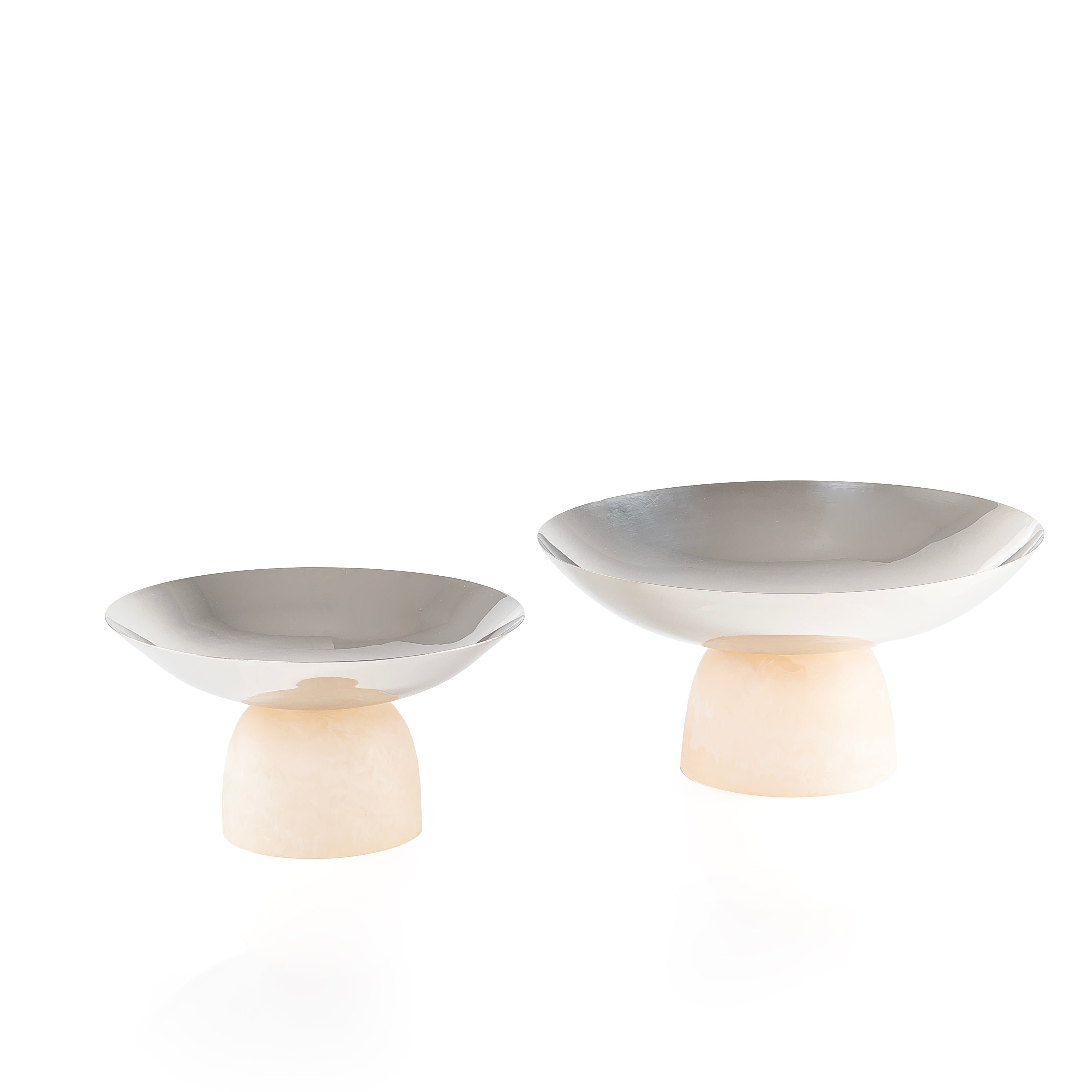Set of 2 Stainless Steel Serving Dishes with Resin Base and Gift Box - White