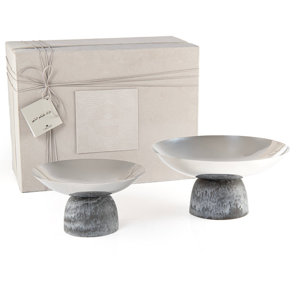 Set of 2 Stainless Steel Serving Dishes with Resin Base and Gift Box - Dark Grey