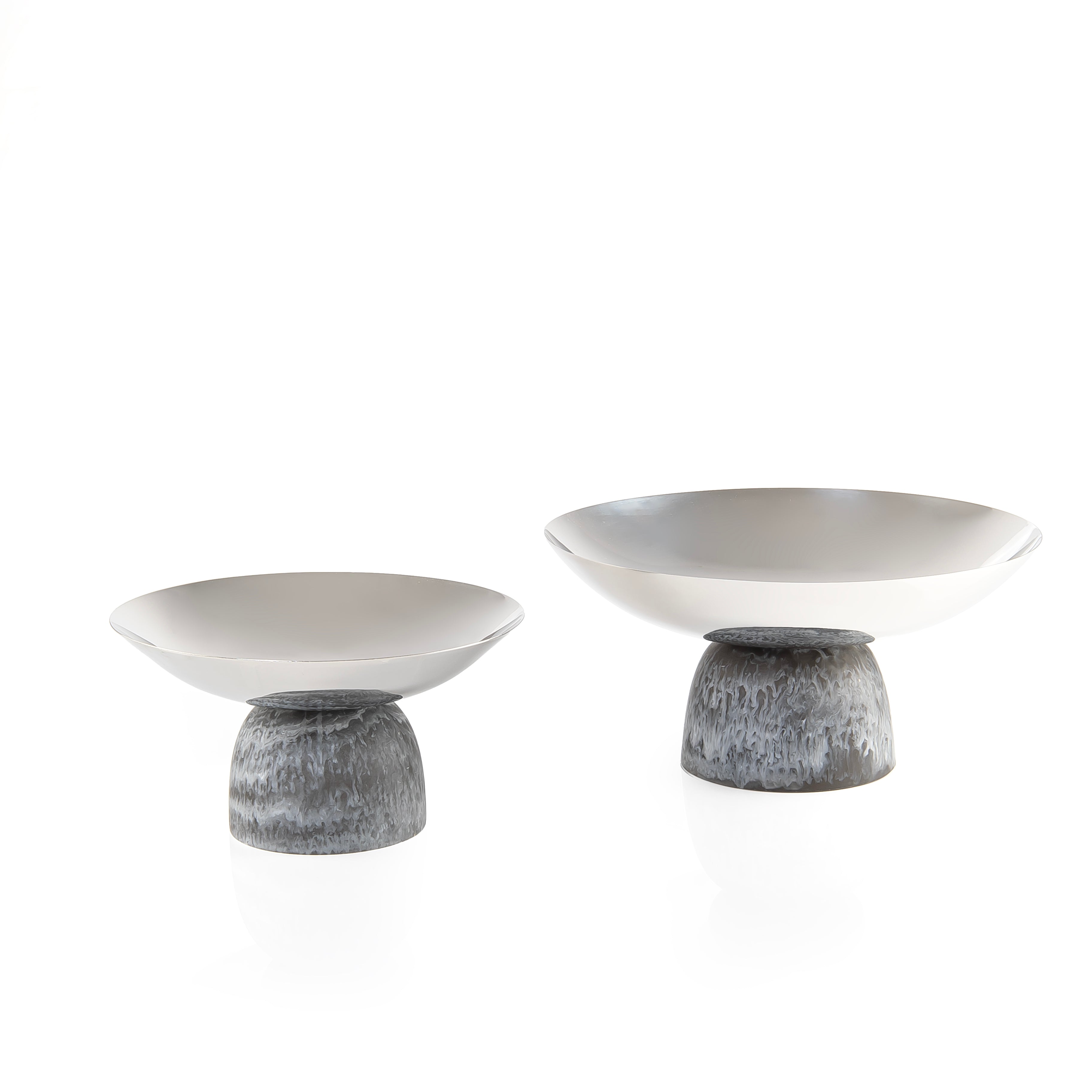 Set of 2 Stainless Steel Serving Dishes with Resin Base and Gift Box - Dark Grey