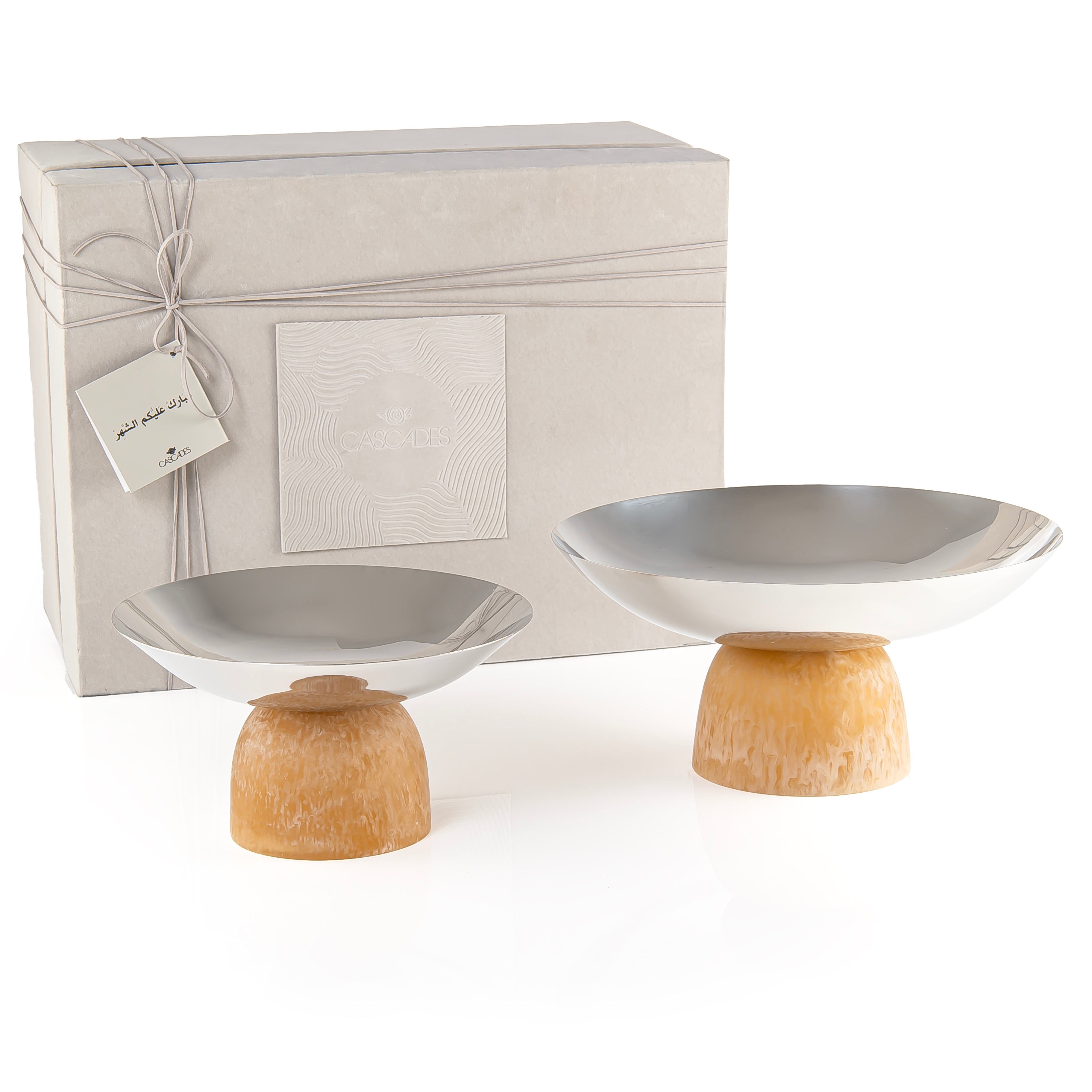 Set of 2 Stainless Steel Serving Dishes with Resin Base and Gift Box - Olive Green