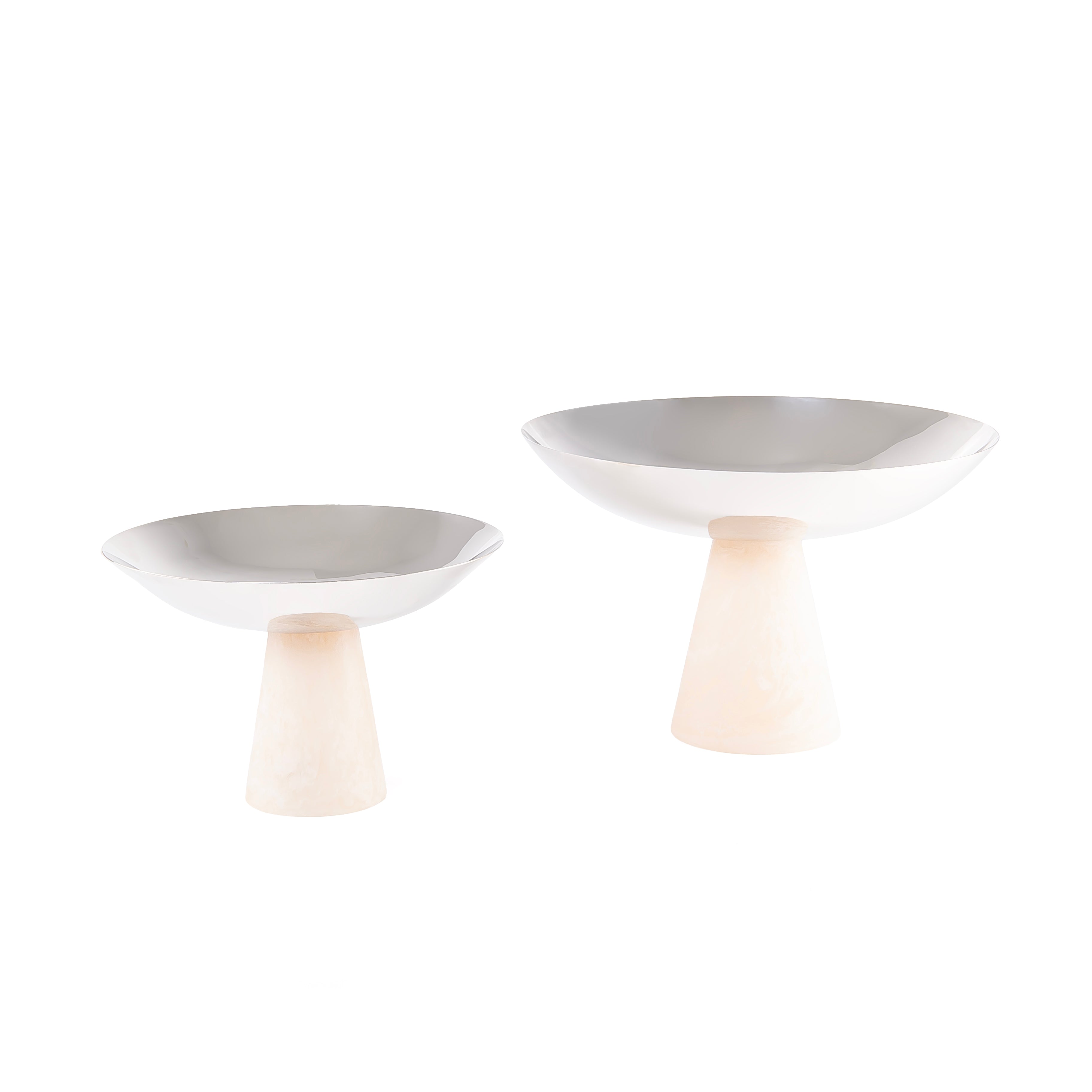 Set of 2 Stainless Steel Serving Dishes with Conical Resin Base and Gift Box - White
