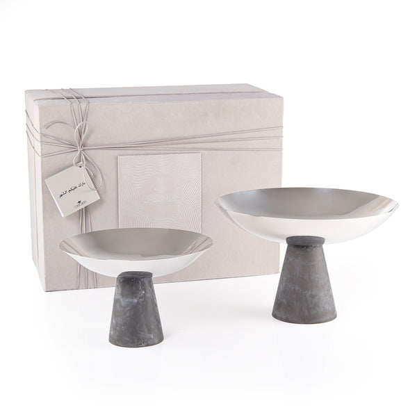 Set of 2 Stainless Steel Serving Dishes with Conical Resin Base and Gift Box