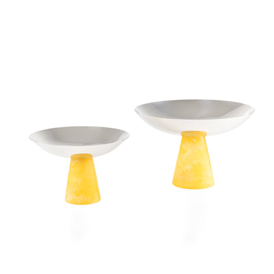 طقم 2 طبق تقديم دائري من الستانلس ستيل مع قاعدة من الريزن بتصميم مخروطي وبوكس هدية