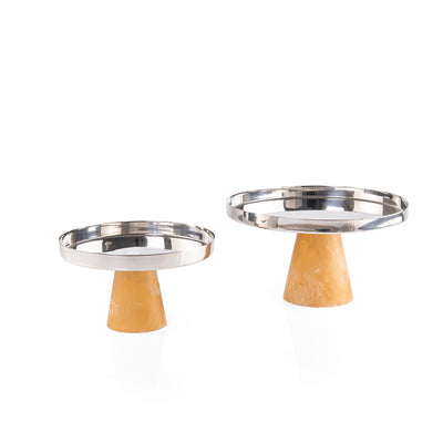 Set of 2 Stainless Steel Serving Dishes with Conical Resin Base and Gift Box