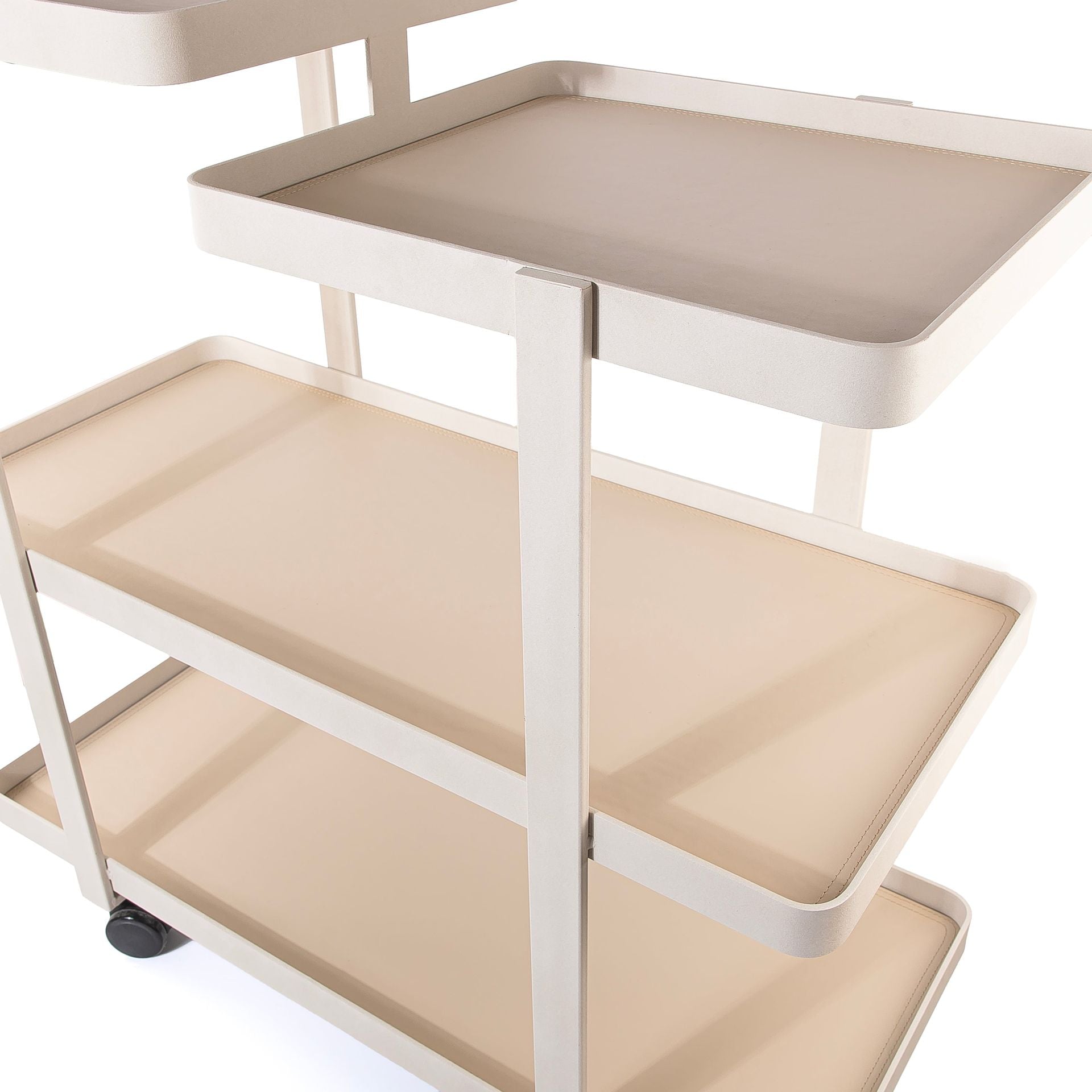 Beige Trolly with 4 Wooden Shelves