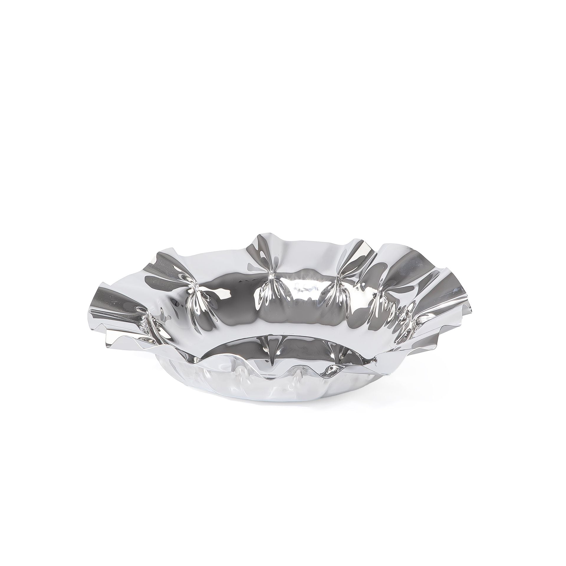 Round silver metal serving bowl