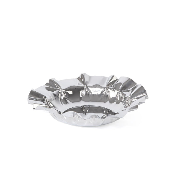Round silver metal serving bowl