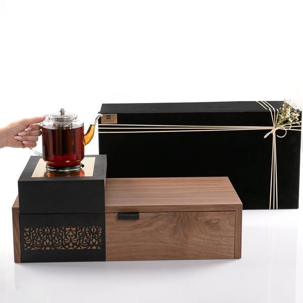 Wood Stand with Electric Warmer, Coffee and Teacups in Gift Box