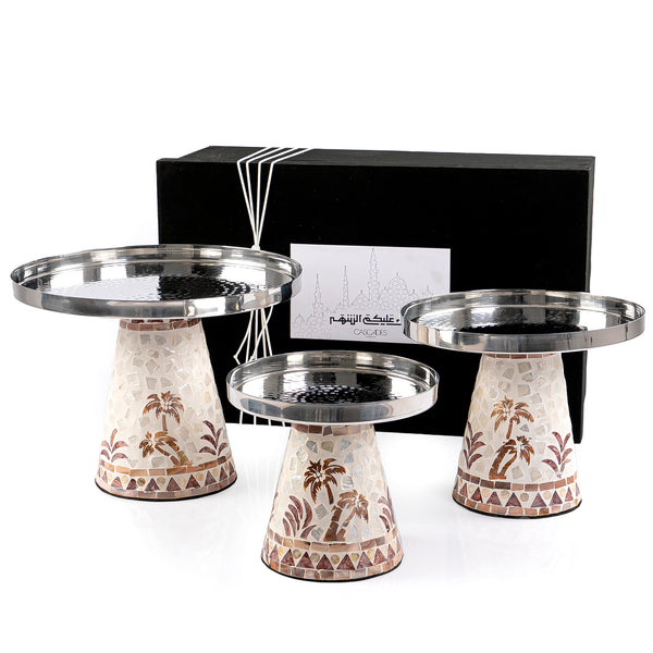 set of Mother of Pearl Base and Palm Tree Patterns Stands