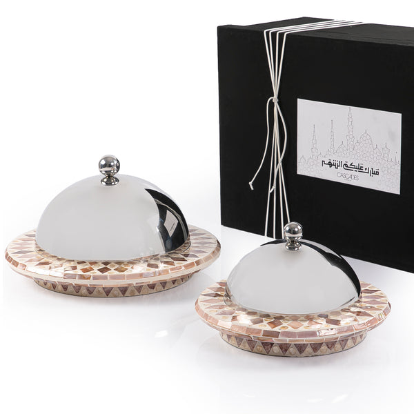 Set of Mother of Pearl Dishes with Metal Lid and Gift Box