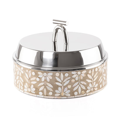 Large mother of pearl stainless steel food heat keeper - beige