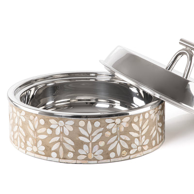 Large mother of pearl stainless steel food heat keeper - beige