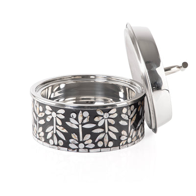 Small mother of pearl stainless steel food heat keeper - black