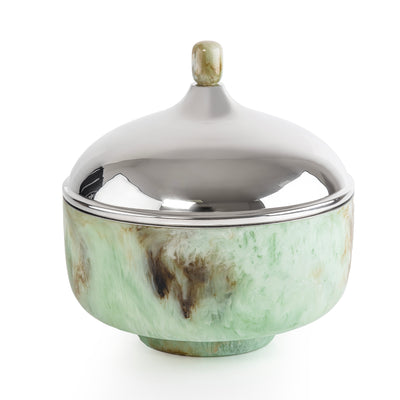 وعاء تقديم كبير حافظ للحرارة من الراتينج مع غطاء - أخضر