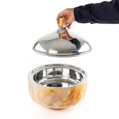 وعاء تقديم كبير حافظ للحرارة من الراتينج مع غطاء - عنبر